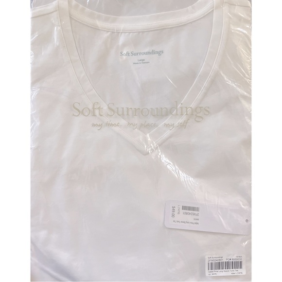 SOFT SURROUNDINGS • Women’s White Isabel Pima Long Sleeve V-Neck Tee Shirt Top - Picture 8 of 8